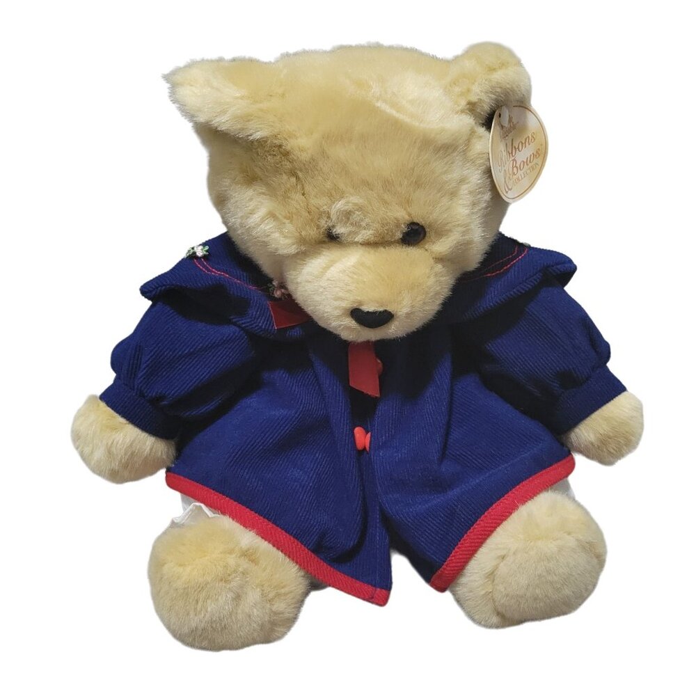 Dan Dee Ribbons & Bows Teddy Bear 16 inch Plush Blue Coat Stuffed Animal Toy